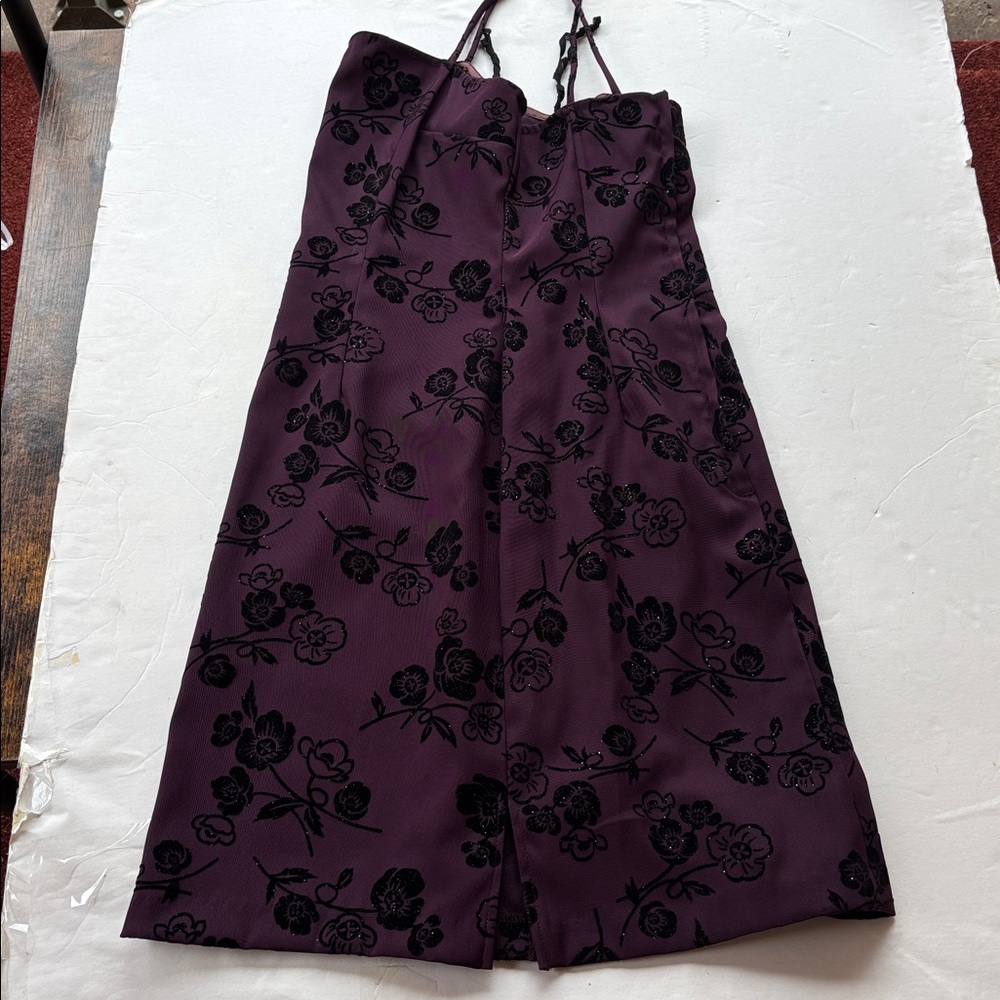 Vintage y2K 90’s Mini Dress Goth Purple Black Grunge Rose Slip NYE Velvet 6 Cute - Picture 5 of 17